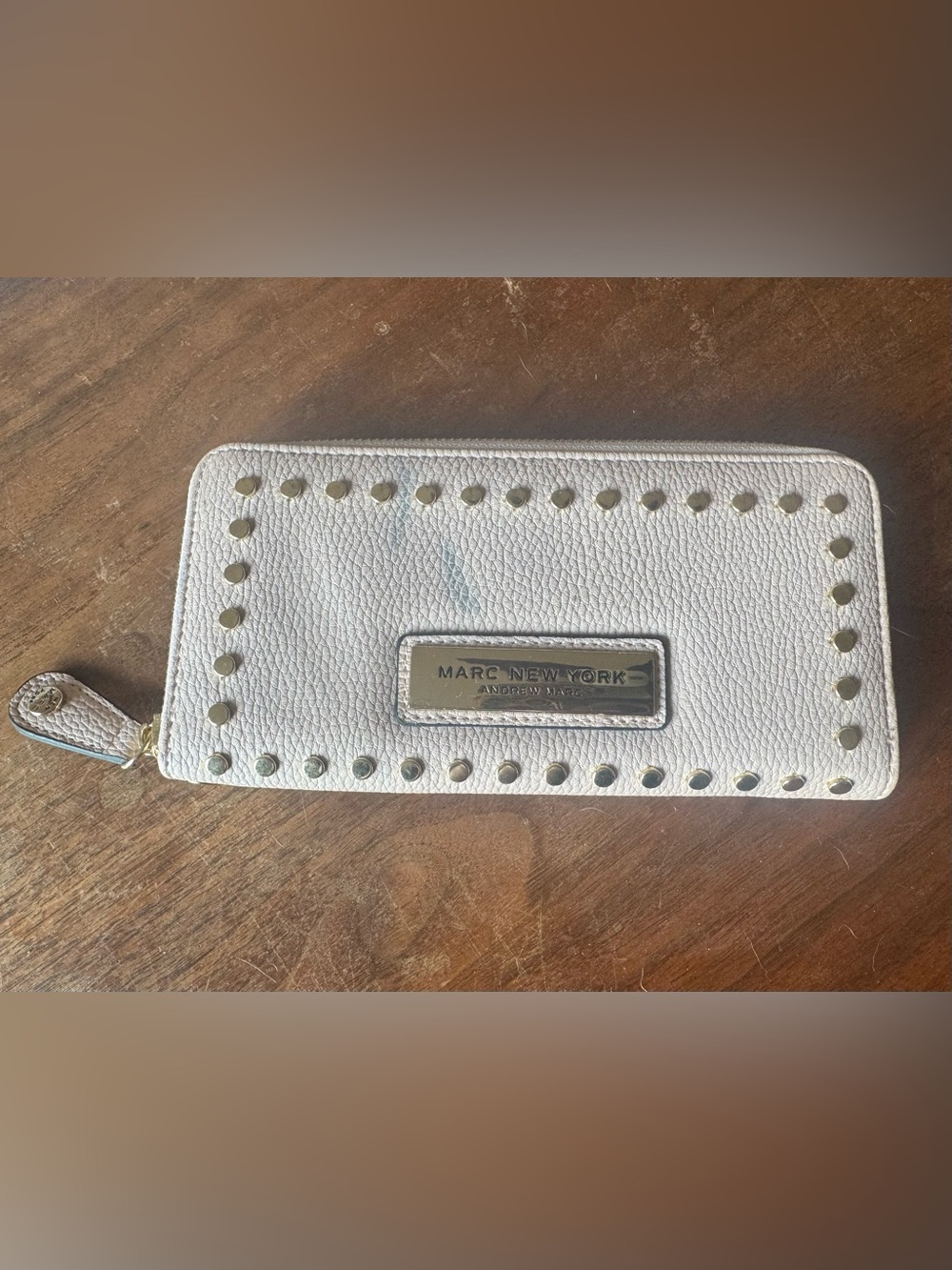 Marc New York Soft Pink Pebbled Zip Wallet with Gold Studs